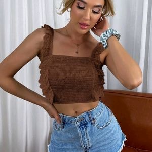 🍉5 For $25* Boho Ruffle Trim Shirred Crop Tank